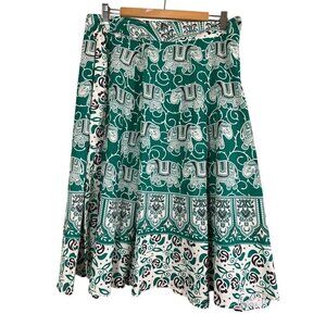 Vintage Elephant Chic Midi Skirt OS Green Wrap Preppy Euro Summer Classic Urban